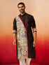 Vastramay Men Black Cotton High Neck Digital Print Kurta